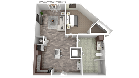 Floor plan for 1 bed, 1 bath, 736 sqft